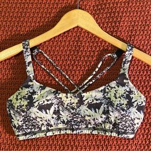 Lululemon Free To Be Bra Crosscourt Petal Black Clarity Yellow Size 8